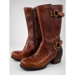 Merrell Brown Leather Harness Moto Boots Women 6 Riding Rustic Youth 4 4.5